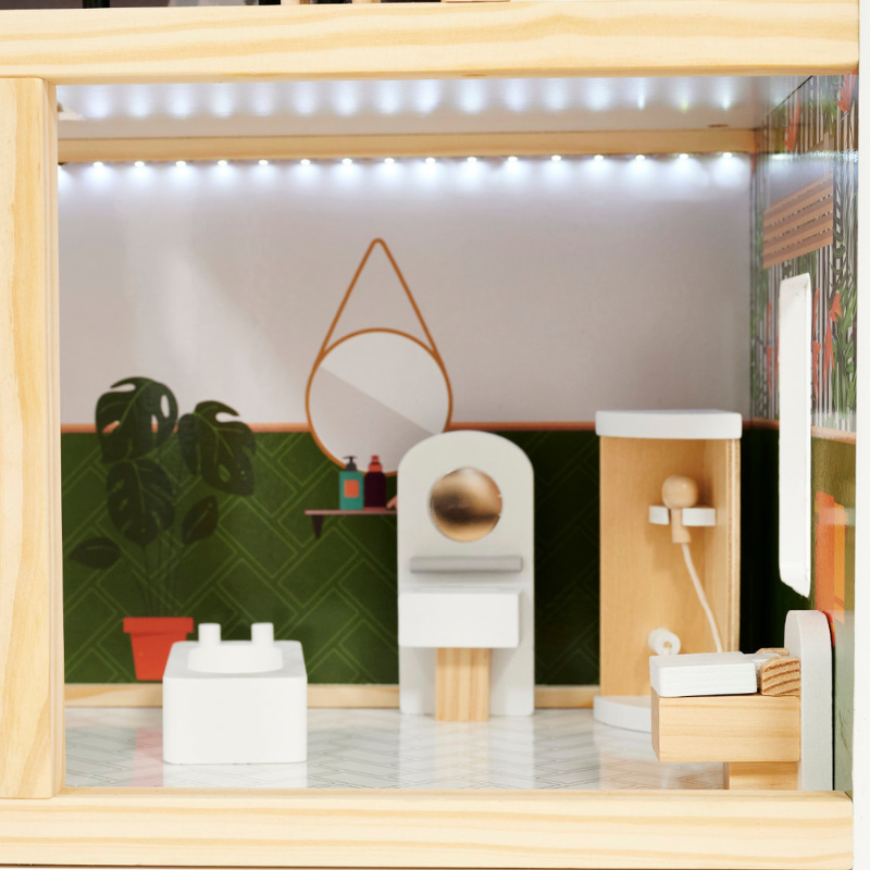 Domek dla lalek drewniany w stylu boho - 3-poziomowy z mebelkami, 78 cm - Image 3